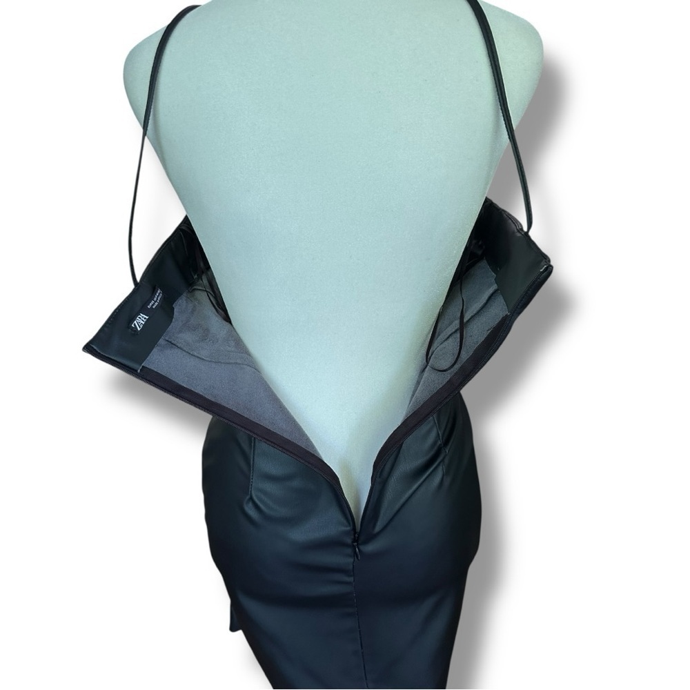 Zara Black Faux Leather Mini Dress | Size Extra Small - Picture 9 of 16